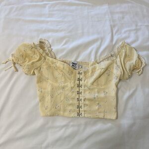 Yellow Floral Cropped Blouse Top